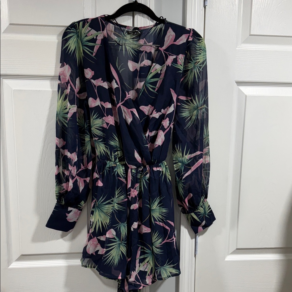 Fashion Nova Floral Print Jumpsuit - Navy and Pink
